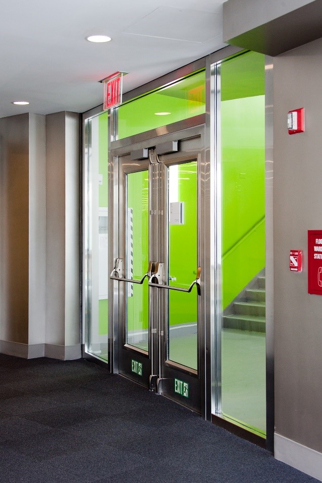 SuperLite II-XL 90 in GPX Builders Series TR Doors and SuperLite II-XL 120 in GPX Architectural Series Walls. All with staintless steel finish.